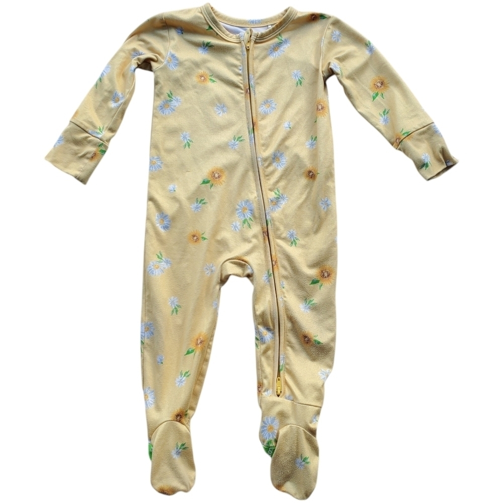 Cozys One-piece Footless Sleeper Pajama Yellow Flowers Baby Girls 6-12 Months